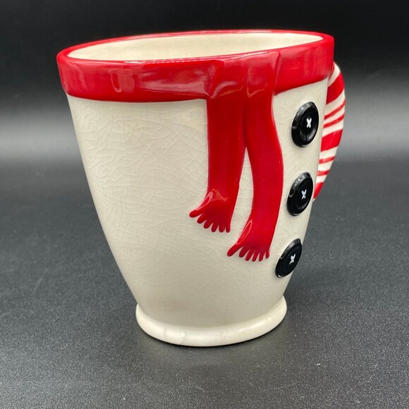 Vintage Hallmark Coffee Tea Cocoa Snowman Mug Candy Cane Handle Buttons Scarf - Picture 3 of 8